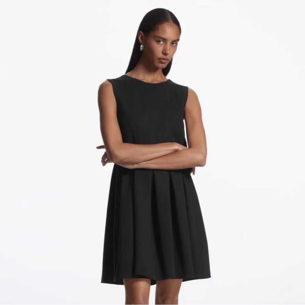 NWT COS black pleated mini dress